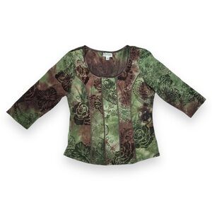 Green and Brown Floral Fairycore Top